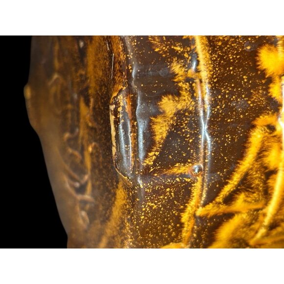 Vintage 1970s Ceramic Gold Drip Glaze Basket Style Planter Pot 6" Marked - Picture 8 of 12